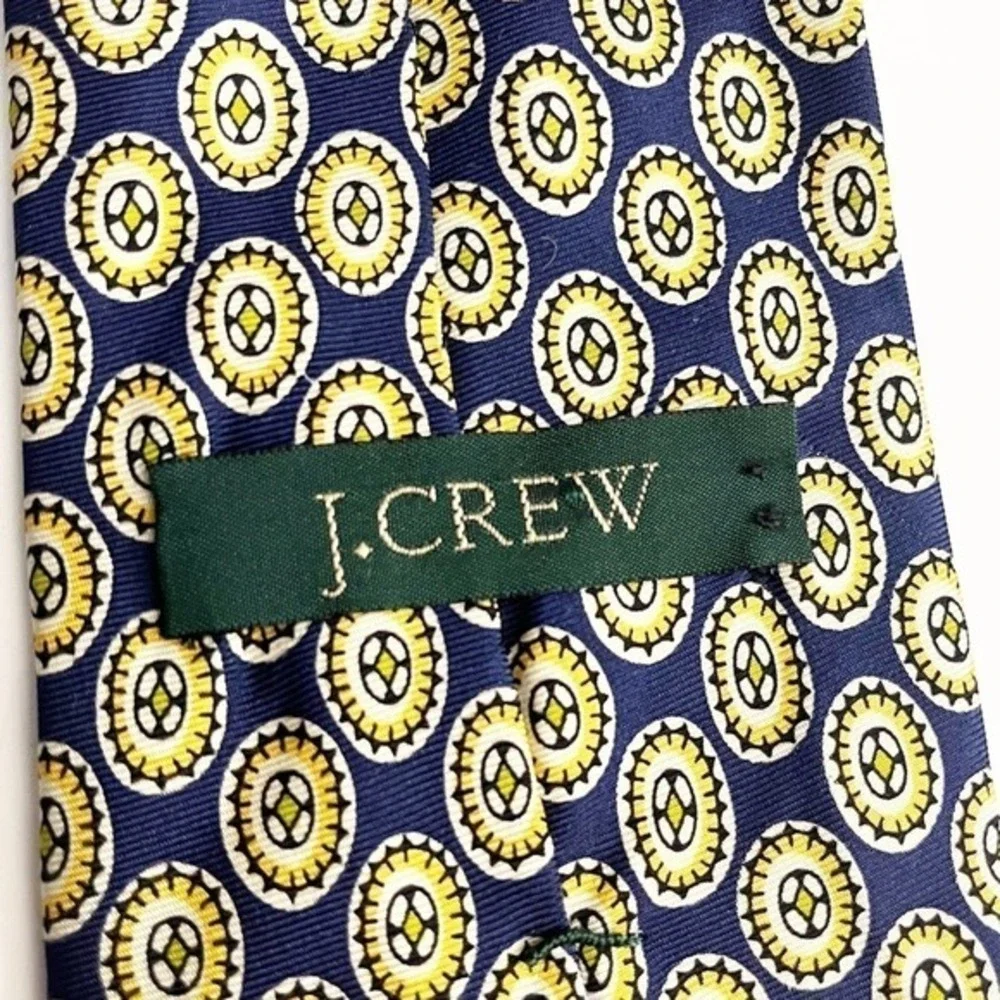 J.CREW Blue Gold Silk‎ Men's Neck Tie Geometric Pattern MADE IN USA